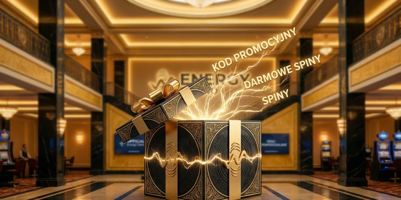 Energy Casino voucher code — pudełko z prezentem i darmowymi spinami